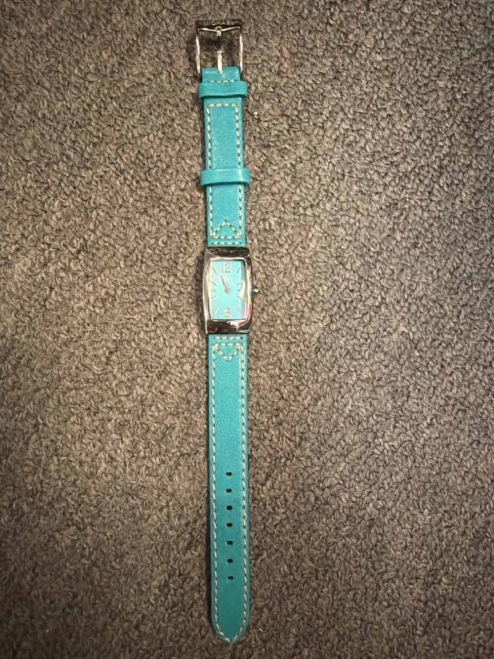 Michael Kors Turquoise Leather Strap Watch Slim Rectangular Women’s